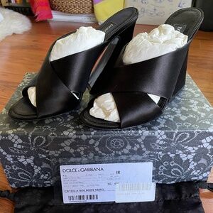 Dolce & Gabbana Women's Black Wedge Heels Satin Sz 40